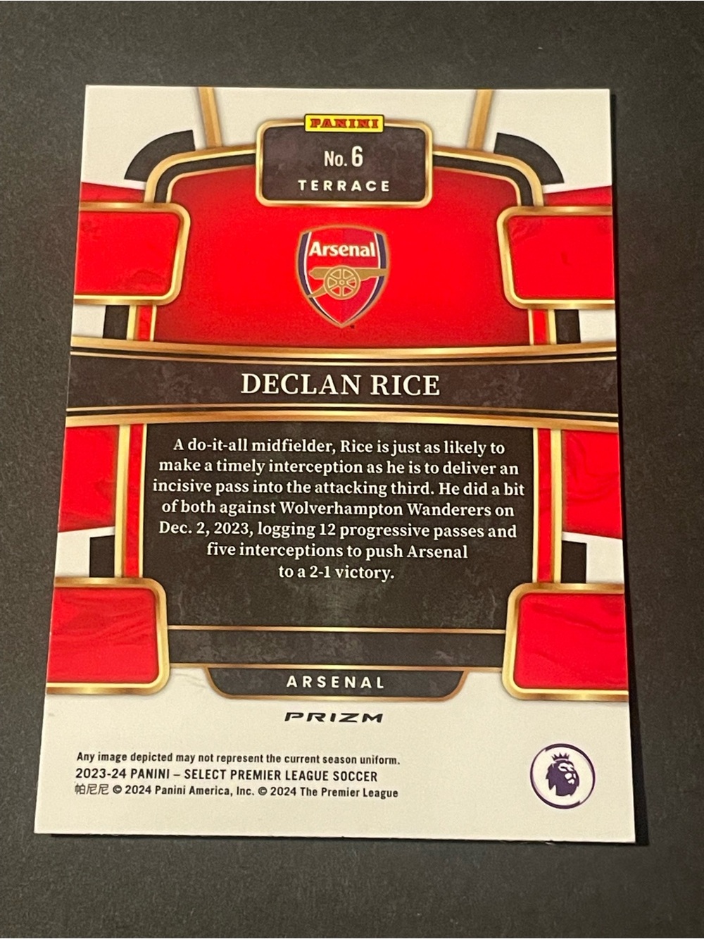 2023/24 Panini Select Declan Rice #6 Terrace Level Red Ice Arsenal Card - Picture 2 of 6
